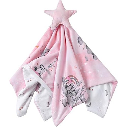 Malabar Baby Lovey Security Baby Blanket, 16 X 16 inch with Soft Plush Star on Top, Baby Toddler Towel Blanket, Fairytale