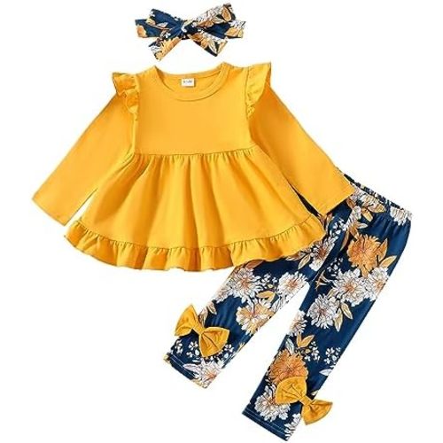 Baby Girl Clothes Toddler Girl Fall Outfits Ruffle Long Sleeve Floral Shirt Tops Winter Leggings Pants Clothing Set