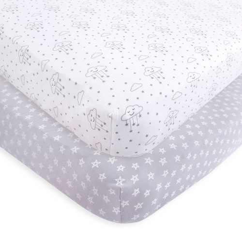 Hudson Baby Fitted Crib Sheets, 2-Pack, Gray Clouds