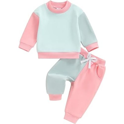 Fernvia Toddler Baby Girl Clothes 3 6 9 12 18 24 Months Fall Outfits Solid Long Sleeve Sweatshirt Tops + Pants Set