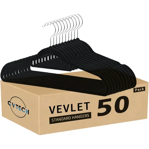 GVTECH Premium Velvet Hangers, [50 Pack] Non Slip and Heavy Duty Velvet Suit Hangers (45cm) with Tie Bar, 360° Swivel Hooks, Sturdy to Hold Jumper, Pullovers, Jackets & Hoodies (50 Pack, Black)