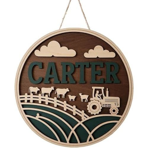 Personalized Name for Nursery Wall, Farm Sign for Baby Door Decor, Newborn Gifts for Boy, Boys Nursery Wall Bedroom Decorations, Mother's Day Gifts for New Mom Dad Gift