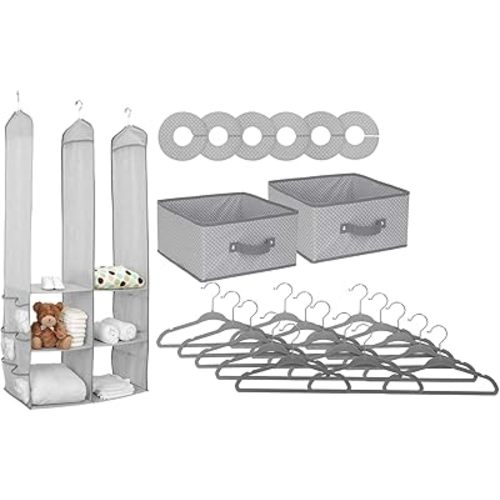 Delta Children Nursery Storage 24 Piece Set - Easy Storage/Organization Solution - Keeps Bedroom, Nursery & Closet Clean, Dove Grey