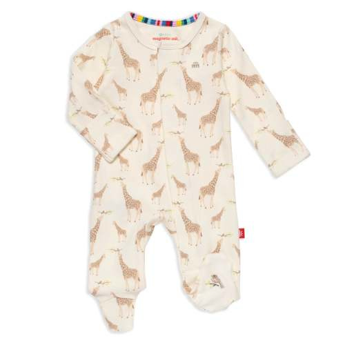 cream jolie giraffe organic cotton magnetic parent favorite footie – Magnetic Me