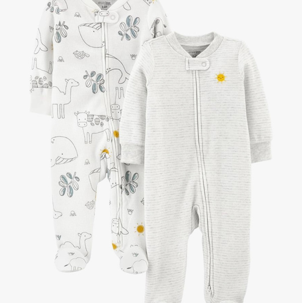 Simple Joys by Carter's Unisex Baby 2-way Zip Thermal Footed Sleep and Play, Pack of 2