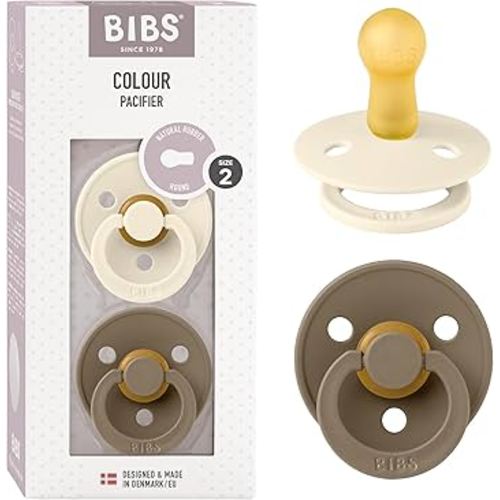 BIBS Pacifiers Colour Collection | Natural Rubber Baby Pacifier | Set of 2 BPA-Free Soothers | Made in Denmark | 6+ Months (Pack of 2) | Dark Oak/Ivory