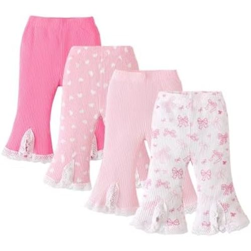 Baby Girl Pants 3-24 Months Baby Leggings 2-3T Toddler Girls Bottoms 4-Pack Soft Cotton Ribbed Stretchy Flare Pants