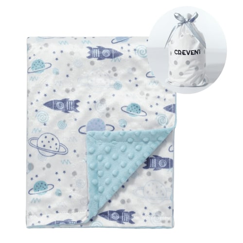 CREVENT Boys Blue Space Minky Baby Receiving Blanket, 40"x30"