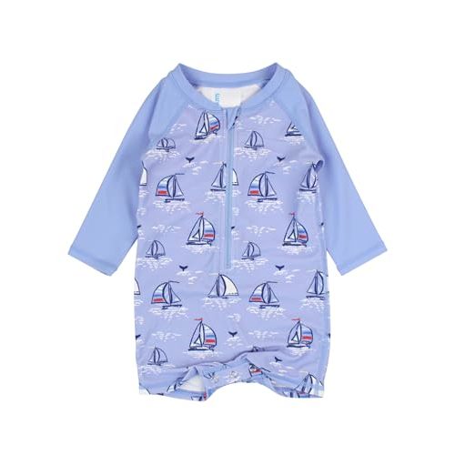 RUGGEDBUTTS Baby/Toddler Boy Swimsuit, One Piece Zipper Rash Guard Sunsuit with UPF 50+ Sun Protection