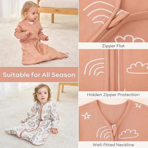 Yoofoss Baby Sleep Sack 0-6 Months Long Sleeve Wearable Blanket Baby 100% Organic Cotton 2-Way Zipper 0.5 Tog Newborn Sleeping Sack, Lightweight(Small)