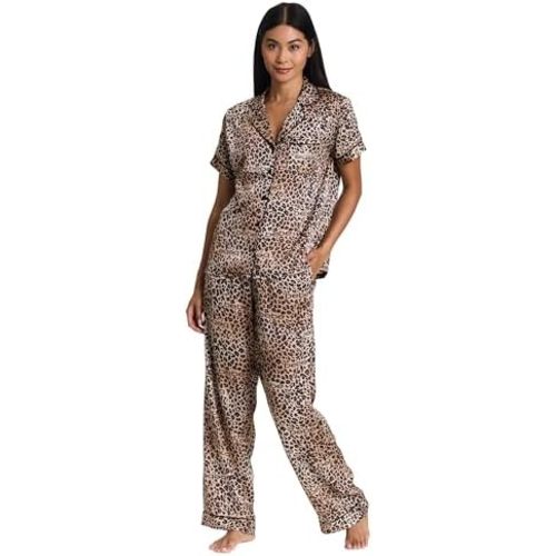 bebe Women's Silky Satin Bridesmaid Pajama Set – Button Down Short Sleeve Sleepwear in Luxe Patterns
