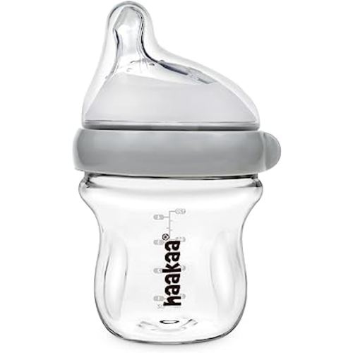 haakaa Gen.3 Natural Glass Baby Bottle 4.2oz/120ml - Wide Neck Anti-Colic Slow Flow Nipple for 0M+ Breastfed Baby, Newborn Registry Essentials,BPA-Free - 1 PK