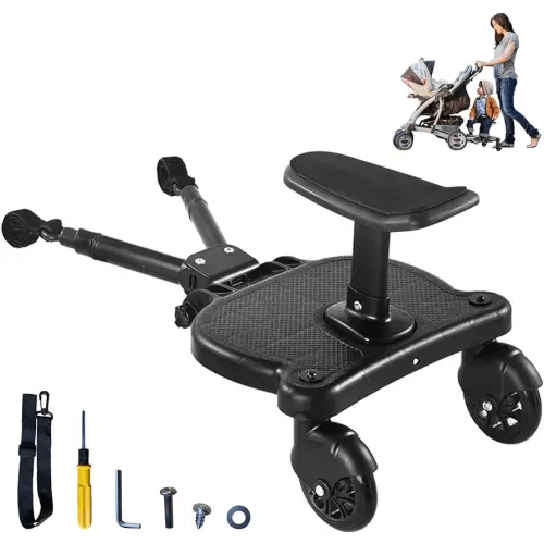 Detachable Seat Stroller Board, 2 in 1 Sit and Stand Stroller Glider Board, Universal Stroller Board, Stroller Attachment for Toddler to Ride, for 2-6-year-old Children, Max Load 55lbs (Black)
