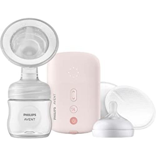 Philips AVENT Single Electric Breast Pump Advanced with Natural Motion Technology, SCF391/62, Pump Light Pink, Bottle Clear