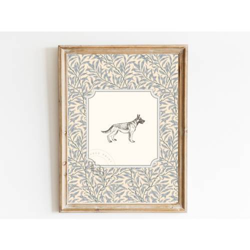 German Shepherd Vintage Print Nursery Decor Digital • Dog Nursery Art • Printable Wall • Vintage Floral• Nursery Wall Grandmilennial Sketch