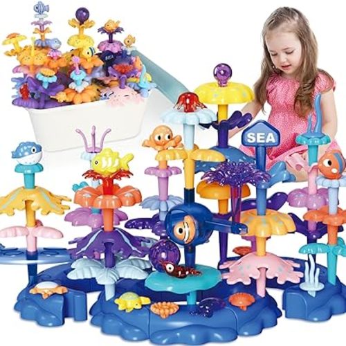Coral Garden Flower Building Toys for for Toddlers 3-5 Year Old，Upgrade DIY Building Blocks Toys for Ages 2-4 Girls,Educational STEM Christmas Birthday Gift for Kids(76PCS)