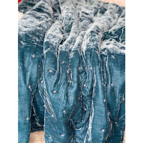 Midnight Blue Silk Quilt| Mulberry Silk and Silk Velvet Comforter Set| Handmade Hand Embroidery Blanket| Unique Gift for Parent