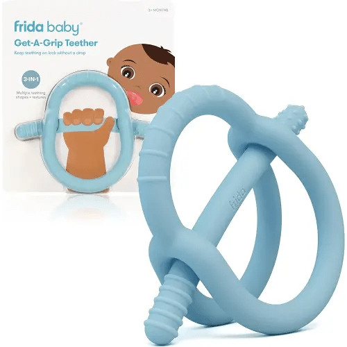 Frida Baby Get-A-Grip BabyTeether for Teething Relief: 100% Food-Grade Silicone Teething Toys for Baby 0-6, 12, 18 Months Infant, BPA-Free, PVC-Free, Baby Stocking Stuffers - Blue