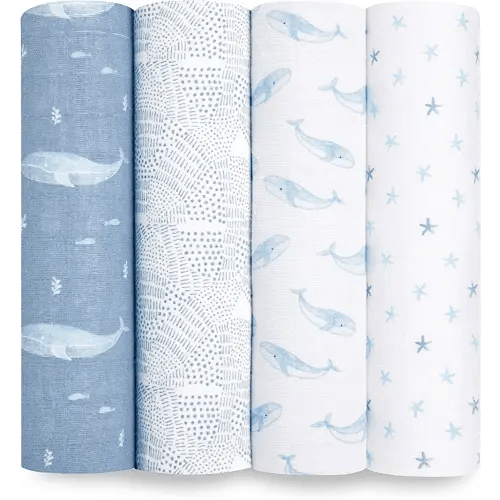 aden + anais Swaddle Blanket, 100% Organic Cotton Blankets for Girls & Boys, Baby Receiving Swaddles, Ideal Newborn & Infant Swaddling Set, 4 Pack, Oceanic