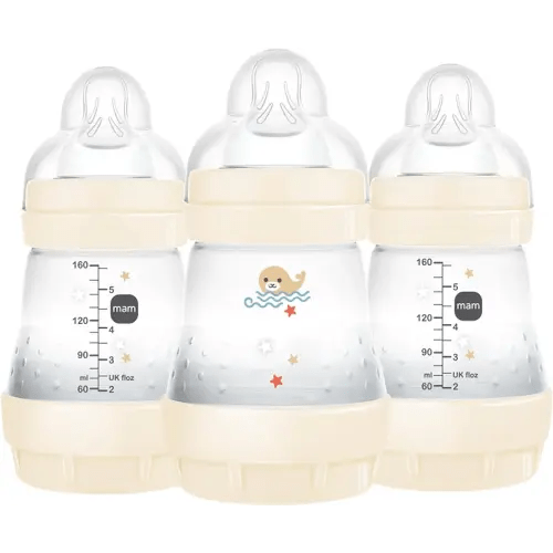 MAM Easy Start Anti Colic Baby Bottle 5 oz, Easy Switch Between Breast and Bottle, Reduces Air Bubbles and Colic, Newborn, Unisex, 3 Count (Pack of 1)
