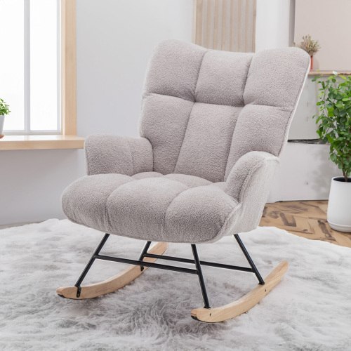Nursery Rocking Chair Teddy, Upholstered Glider Rocker with High Backrest, Comfortable Stylish Accent Armchair with Padded Seat for Living Rooms, Bedrooms, Offices