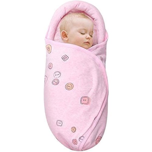 Baby Swaddle Blankets, Unisex Baby Blanket Wrap for Newborn Baby Boys Girls, Skin Friendly Wearable Swaddle Sleep Sack Made of Combed Cotton (Button, Peachpink, 0-3 Months)