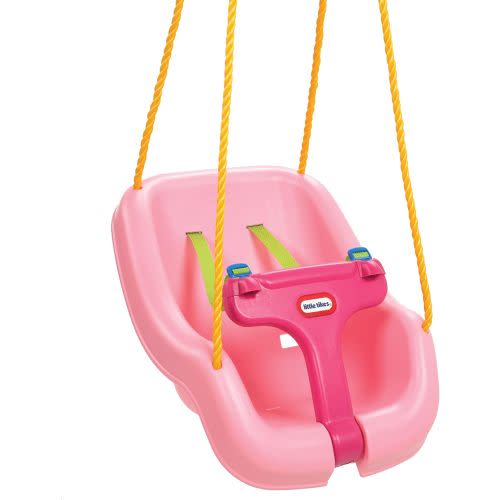 Little Tikes Snug 'n Secure Pink Swing with Adjustable Straps, 2-in-1 for Baby and Toddlers Ages 9 Months - 4 Years,16"D x 16.3"W x 17"H