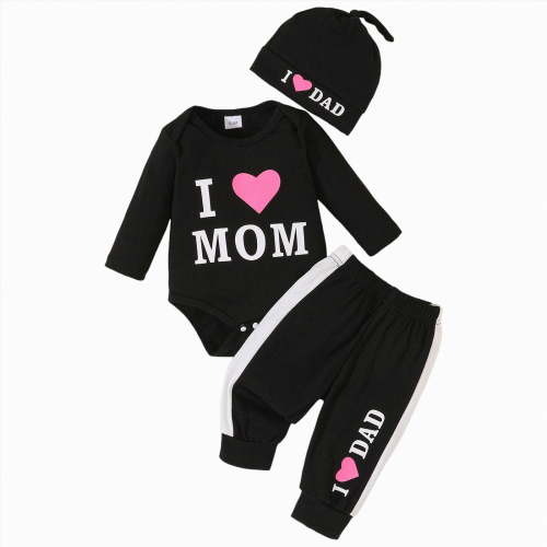 ORT Newborn Infant Baby Girl Outfits Ruffle Long Sleeve Romper Bodysuit Tops Pants Set Cute Fall Winter Clothes(Black,0-3 M)
