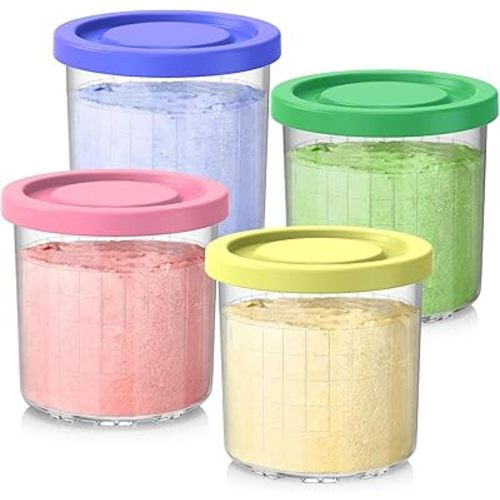 Creami Containers Replacement for Ninja Creami Pints and Lids - 4 Pack, 16oz Cups Compatible with NC300 NC301 NC299AMZ Series ninja creamy Ice Cream Maker, Creami ninja accessories
