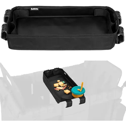 Double Sided Stroller Tray Fits for Wonderfold Wagon- Kids Snacks & Activities - Faux Leather Sides for Eating - 4 Cup Holders-W4 accessories, Easy to Use and Clean, Play On the Go (W4 Series)
