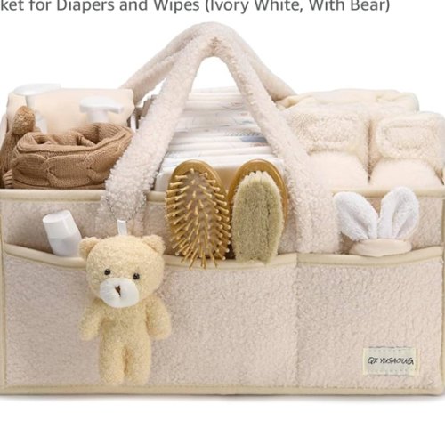 QX YUSAOUG Baby Nappy Caddy Diaper Caddy Organizer, Baby Storage Basket for Diapers and Wipes (Ivory White, With Bear): Baskets & Liners: Amazon.com.au