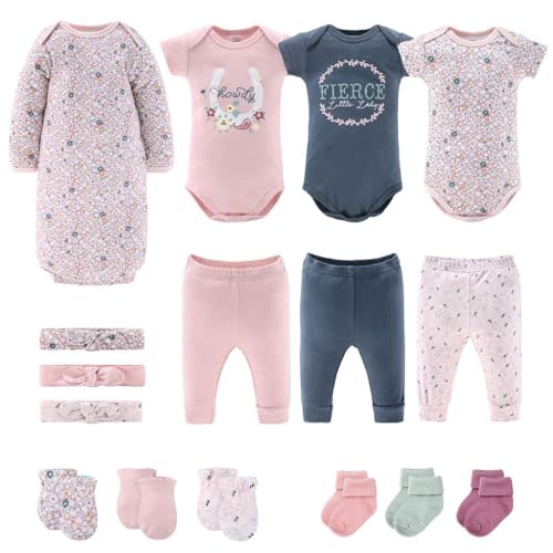 The Peanutshell Baby Layette Gift Set for Girls - 16 Piece New Born Girl Gift Set, Baby Clothes, 0-9 Months - Prairie Floral