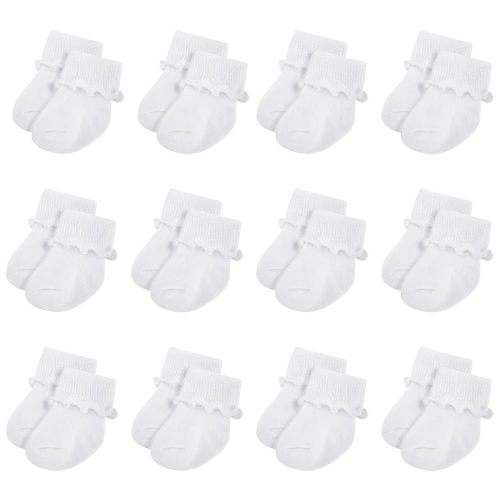 Toulite 12 Pairs Preemie Socks Girls and Boys Premature Ruffle Turn Cuff Cotton Socks Hospital Nicu
