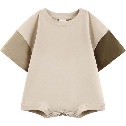 Bafeicao Baby Boy Girl Bubble Romper Color Block Short Sleeve T Shirt Newborn Summer Bodysuit