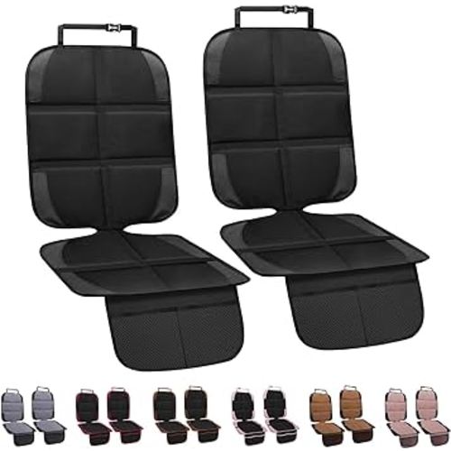 Car Seat Protector for Child Car Seat, 2 Pack Baby Car Seat Covers with Mesh Pockets & Non-Slip Backing 600D Durable Seat Protector Under Baby Car Seat for Car Back Seat (Black)