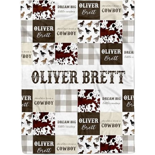 MDPrints Custom Baby Blankets for Boys and Girls, Personalized Baby Gifts, Customized Newborn Blanket with Name, Minky Plush Fleece (Cowboy 580a)