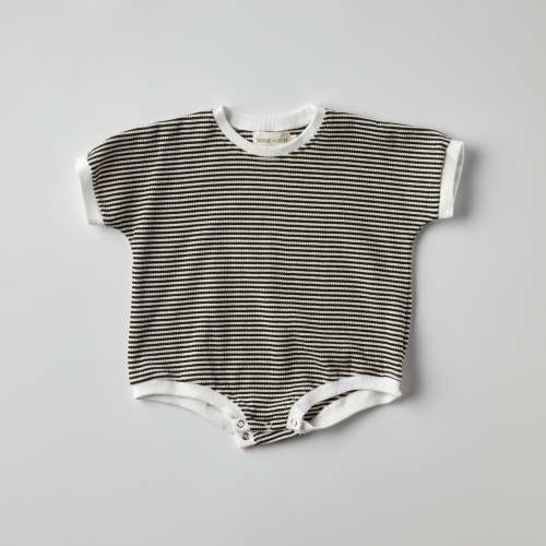 Ezra Waffle Romper in Black Stripes – Winnie + Crew