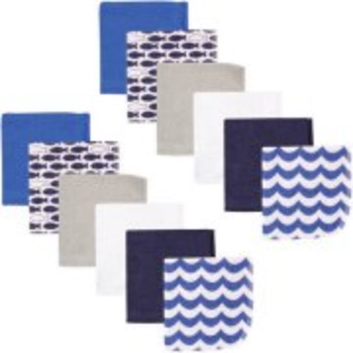 Luvable Friends Baby Washcloths, Blue Fishes, 12 Pack