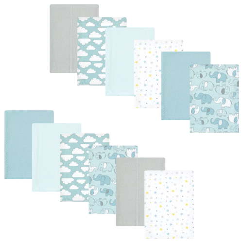 Luvable Friends Hudson Baby Flannel Burp Cloths 12pk, Blue Elephant Journey