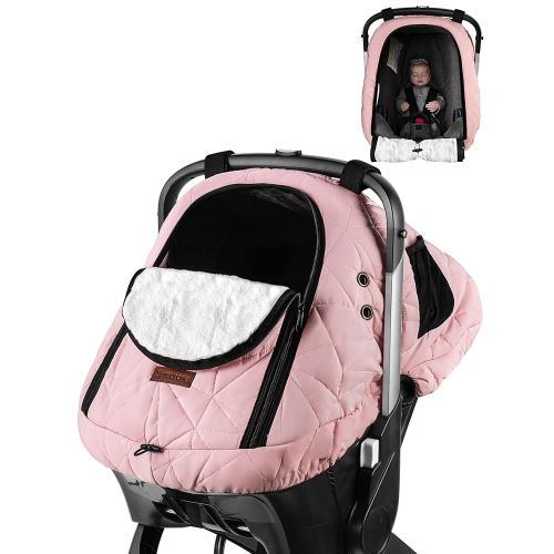 Car Seat Cover Baby Winter: Sprouterie Carseat Canopy for Babies Infant Cold Weather Shield with Zipper Peeping Window Warm and Cozy Waterproof Universal Fitted Pink for Girl Newborn