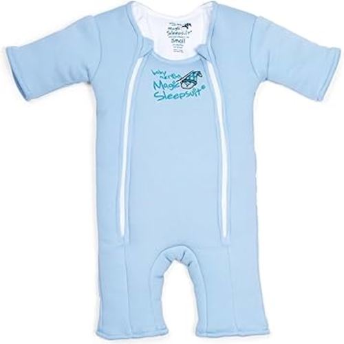 Magic Sleepsuit Baby Merlin's Cotton Baby Swaddle Transition Product - Soft and Cozy Design, Double Zipper for Easy Diaper Changes, Promotes Safe Sleep, 3-6 Months - Blue - Small 12-18lbs