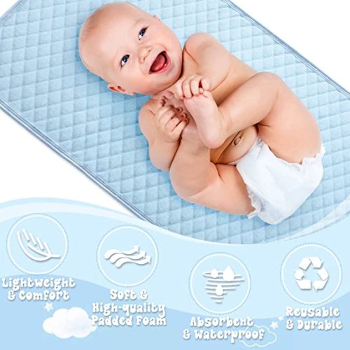 6 Packs Baby Changing Pad Bamboo Quilted Thicker Waterproof Changing Pad Liners Portable Diaper Changing Pad Washable Diaper Change Mat for Unisex Baby Shower(14.2'' x 27.6'',Pink, Blue, White)