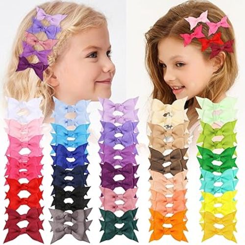 XIMA Mini Hair Bows Clip for Baby Girls,2.7inch 30colors Grosgrain Ribbon Kont Bows Toddler Hair Accessories with Alligator Clips for Toddlers Baby Girls Kids Teens in Pairs Pack of 60