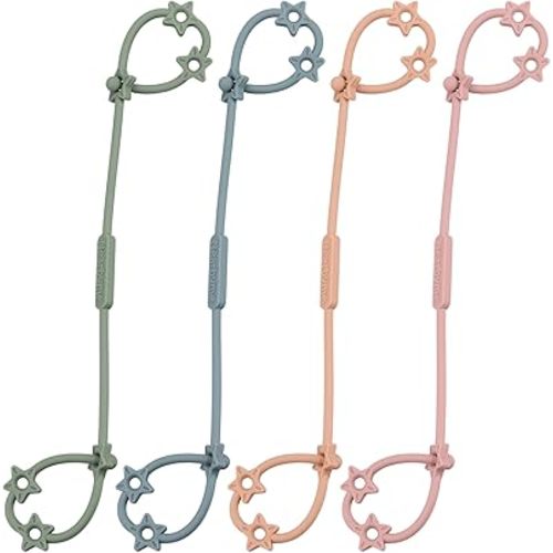 Toy Straps for Baby, 4 Pack Adjustable Stretchable Sippy Cup Straps, Sippy Bottles or Pacifier to Stroller, Highchair, Car Seat, Hanging Basket (4Pack, Sage/Ether/Blush/Muted)