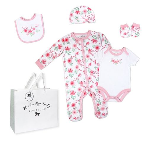Baby Girls Soft Floral Layette, 5 Piece Set