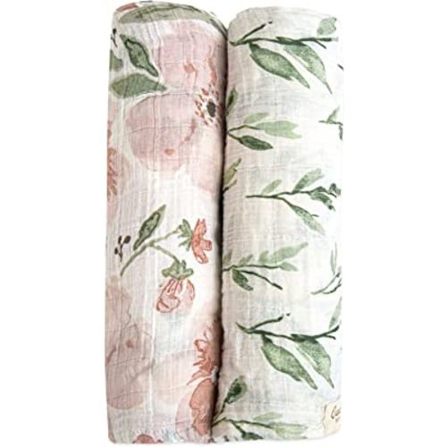 Crane Baby 100% Cotton Muslin Swaddle Blankets, Parker Pink Floral, Baby Swaddle Blanket, Set of 2, 47" x 47", Swaddles for Newborns, Baby Muslin Swaddle Blanket, Swaddle Blankets for Boys & Girls