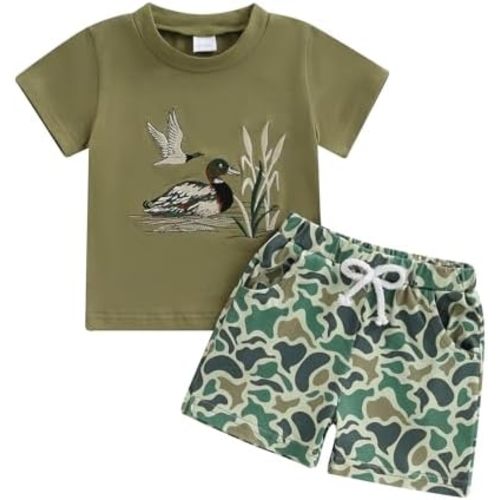 Toddler Baby Boy Girl Mallard Duck Outfits Duck Short Sleeve T Shirts Tops and Shorts Hunting Baby Clothes Set