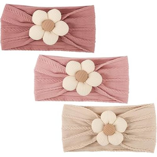 DRESHOW BQUBO Baby Flower Headbands Baby Girls Nylon Headbands Stretchy Hairbands Handmade Hair Accessories for Newborn Infant Toddlers Kids Baby Essentials 3 Pcs