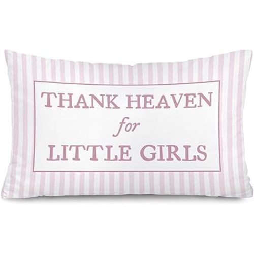 Thank Heaven for Little Girls 12x20 Pillow Cover, Girl Nursery Decor, Pink Striped Decorative Throw Pillow Covers Pillowcases for Kids Toddler Girl Nursery Room Bedroom Playroom Decor