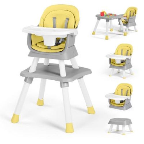 Kinder King 8 in 1 Baby High Chair, Coverts to Dining Booster Seat, Removable Tray & Double Seat Cover, Easy to Wipe,Yellow
